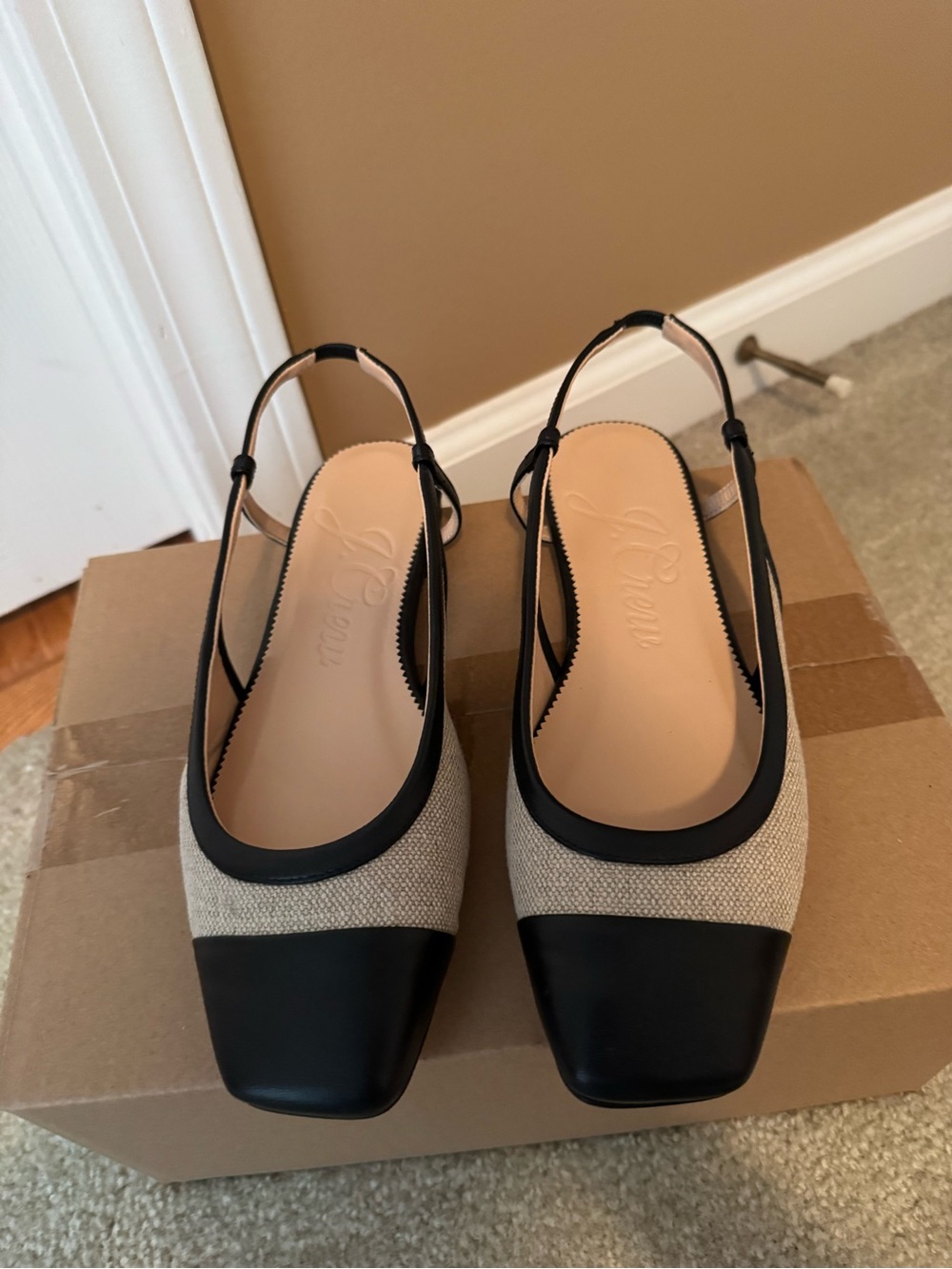 J. Crew Two-Tone Slingback Flats in Black and Beige